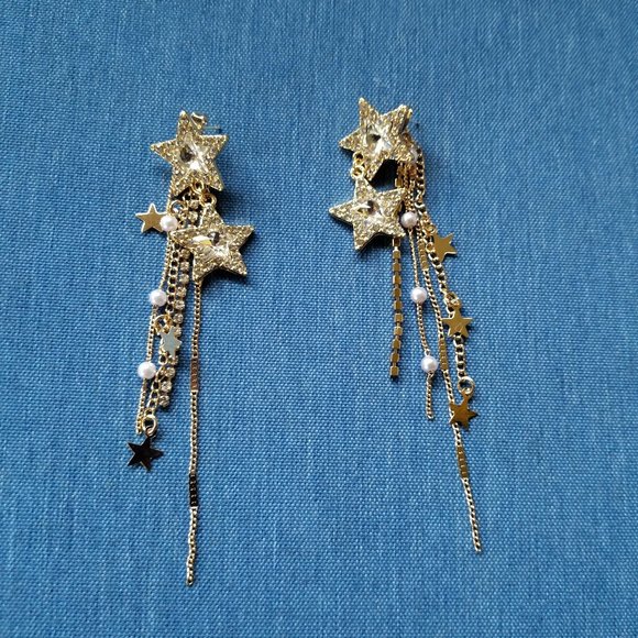 🎆Fireworks Bling Stars & Pearls Dangle Earrings - NWOT🎆 - Picture 3 of 5